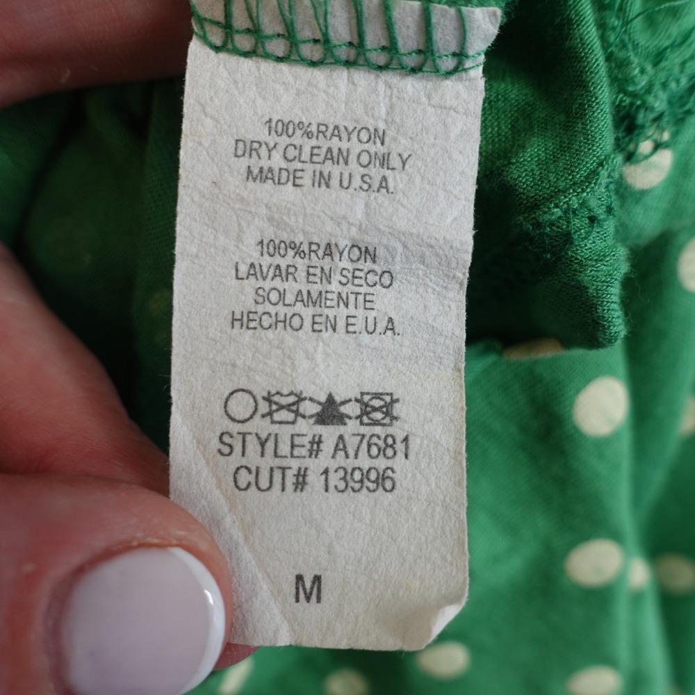 Vintage Green Polka Dot Fit and Flare Dress M Rayon Midi Sleeveless Babydoll Y2K - Picture 4 of 9
